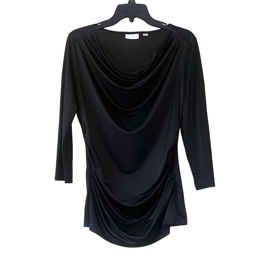 New York & Company shiney Black Draped Blouse with 3/4 sleeve y2k